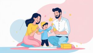 Anak-anak belajar anggota keluarga bahasa Inggris mom dad brother sister grandmother grandfather uncle aunt cousin baby dengan metode bermain interaktif, family photo album, role play, dan family tree drawing