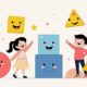 Anak-anak belajar bentuk bahasa Inggris circle square triangle rectangle star dengan metode bermain interaktif, shape hunt, drawing shapes, flashcard, dan shape sorting games