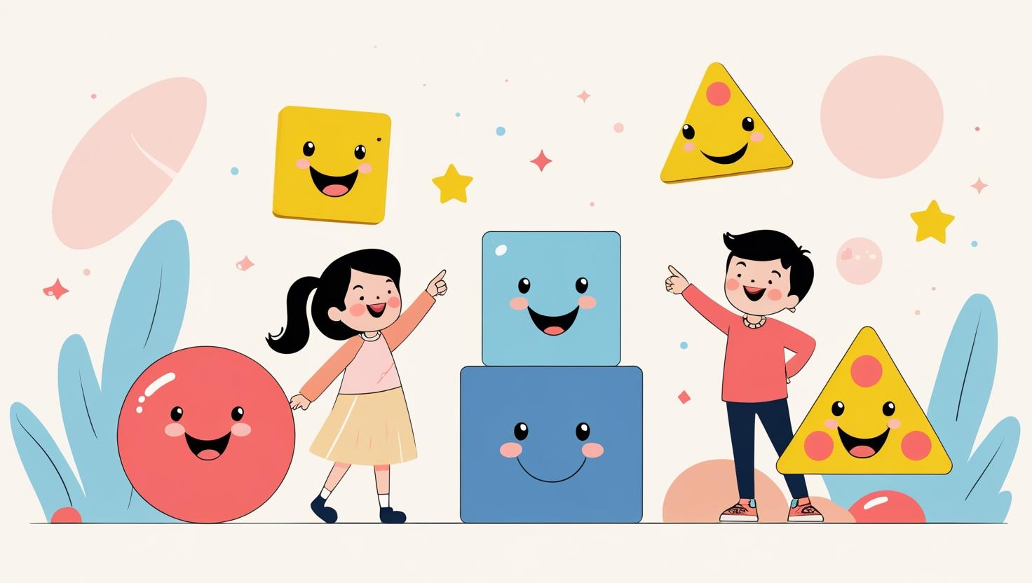 Anak-anak belajar bentuk bahasa Inggris circle square triangle rectangle star dengan metode bermain interaktif, shape hunt, drawing shapes, flashcard, dan shape sorting games