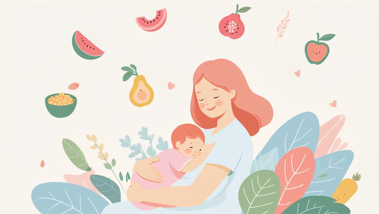 Sepiring menu sehat untuk ibu menyusui berisi oatmeal dengan pisang dan almond, segelas susu kedelai hangat, ikan salmon panggang, dan tumis bayam. Di sampingnya ada botol air putih dan teh jahe hangat.