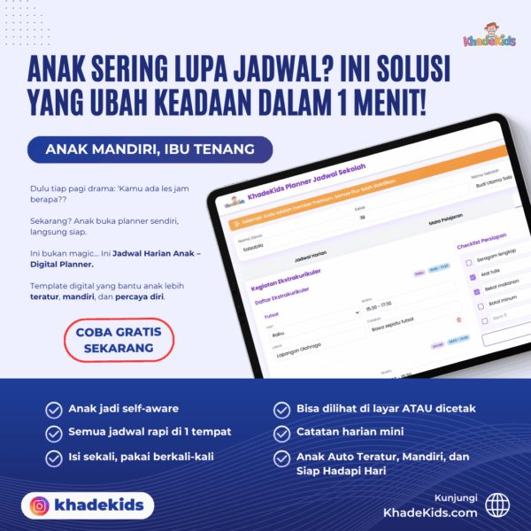 Jadwal Harian Anak Sekolah Digital Planner KhadeKids