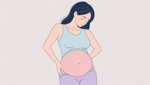 Ilustrasi wanita memegang perut dengan ekspresi kesakitan saat haid, menunjukkan nyeri yang parah sebelum menstruasi.