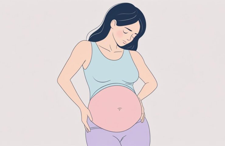 Ilustrasi wanita memegang perut dengan ekspresi kesakitan saat haid, menunjukkan nyeri yang parah sebelum menstruasi.