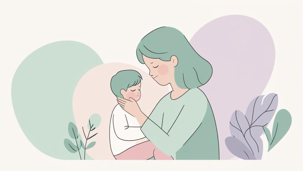 Ilustrasi anak kecil duduk sendirian di taman bermain, sementara anak-anak lain sedang bermain riang di kejauhan. Anak pendiam memperhatikan dengan ekspresi yang sulit dibaca
