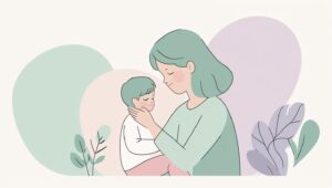 Ilustrasi anak kecil duduk sendirian di taman bermain, sementara anak-anak lain sedang bermain riang di kejauhan. Anak pendiam memperhatikan dengan ekspresi yang sulit dibaca