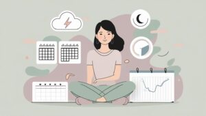 Ilustrasi wanita memegang kalender menstruasi dengan ekspresi bingung, menunjukkan ketidakpastian siklus haid yang tidak teratur