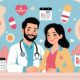 Seorang wanita sedang melakukan pemeriksaan kesehatan di klinik, dengan dokter yang sedang memeriksa tensi darah dan hasil laboratorium di meja
