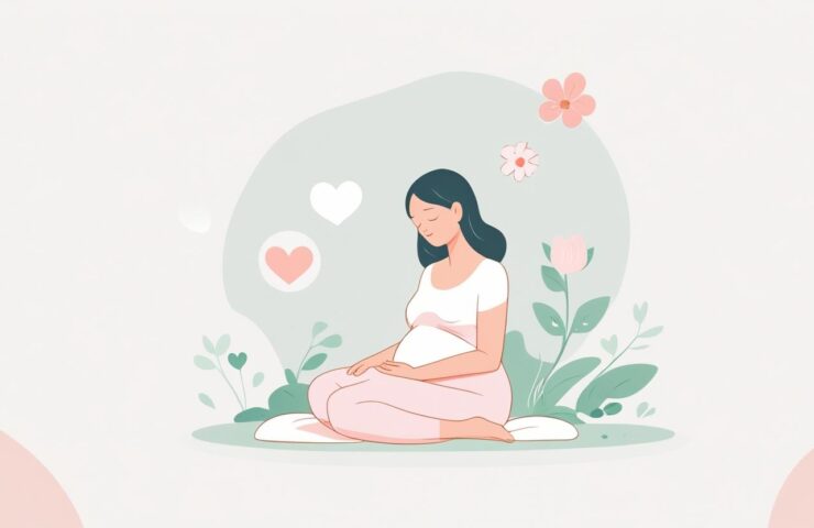 Wanita menyusui bayi dengan senyuman lembut di ruang bersalin yang nyaman, dengan cahaya hangat dan suasana tenang.