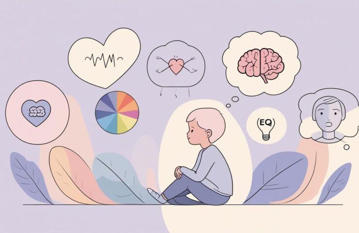 Ilustrasi anak perempuan sedang memeluk temannya yang sedang menangis, dengan ekspresi peduli dan penuh kasih sayang