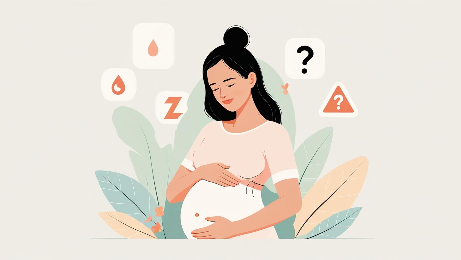 Ilustrasi seorang ibu hamil yang sedang mencatat tanda-tanda awal persalinan di buku harian kehamilan, dengan gambar tanda kontraksi, cairan ketuban, dan baby bump di latar belakang.